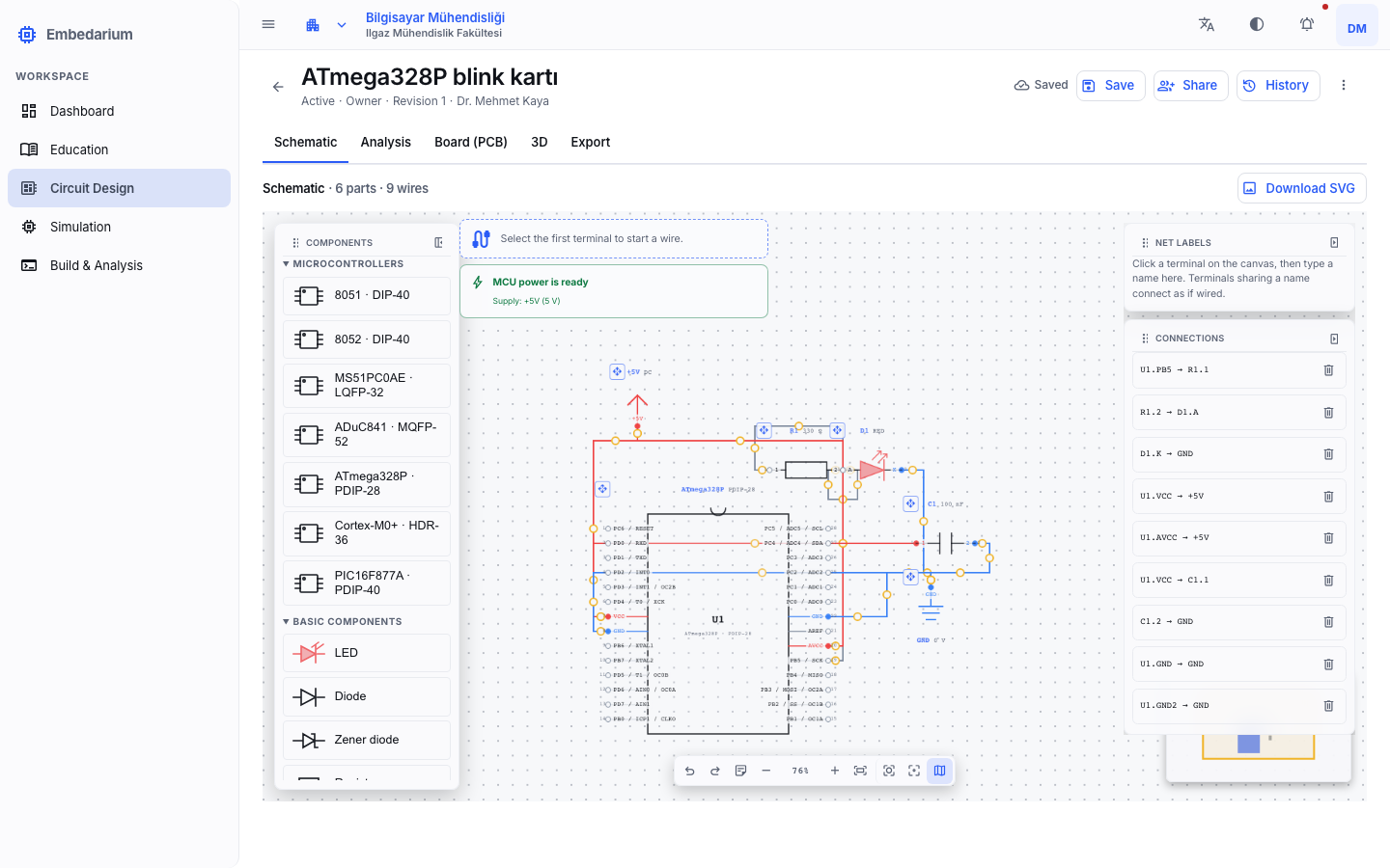 Embedarium Şematik Tasarım Ekranı